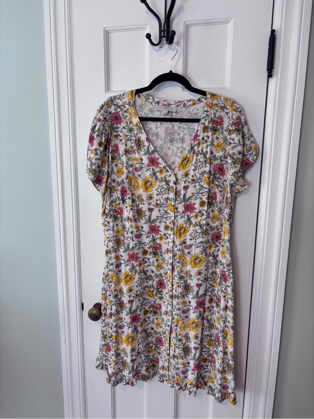 LOFT White Mini Dress with Yellow & Pink Floral Print